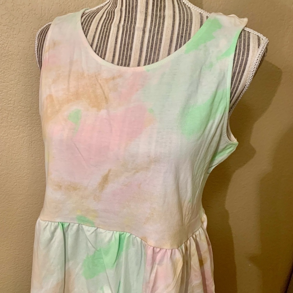 NWT Love, Fire Dress XL Jrs Pastel Green Pink TieDye Cotton Mini Sleeveless NEW - Picture 6 of 16